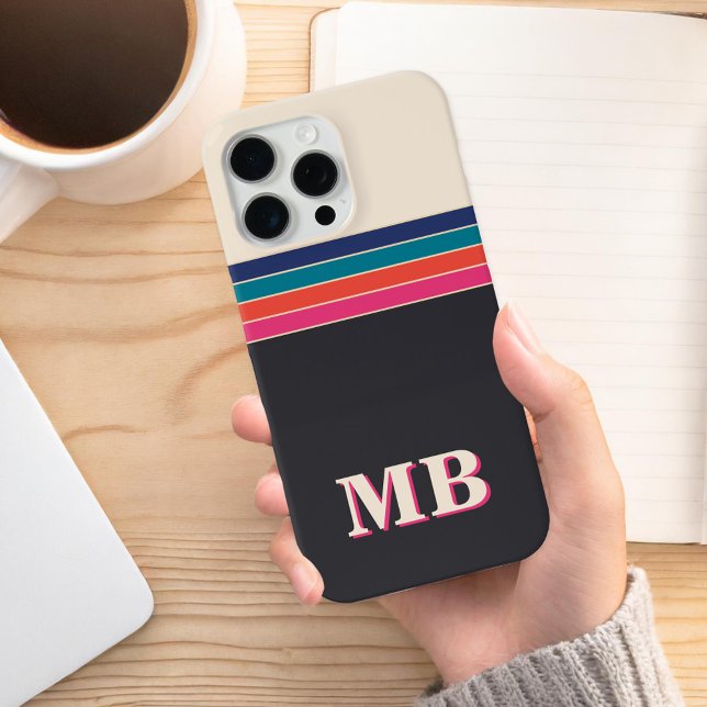 Minimalist Retro Stripe Initial Monogram Case-Mate iPhone Case (Creator Uploaded)