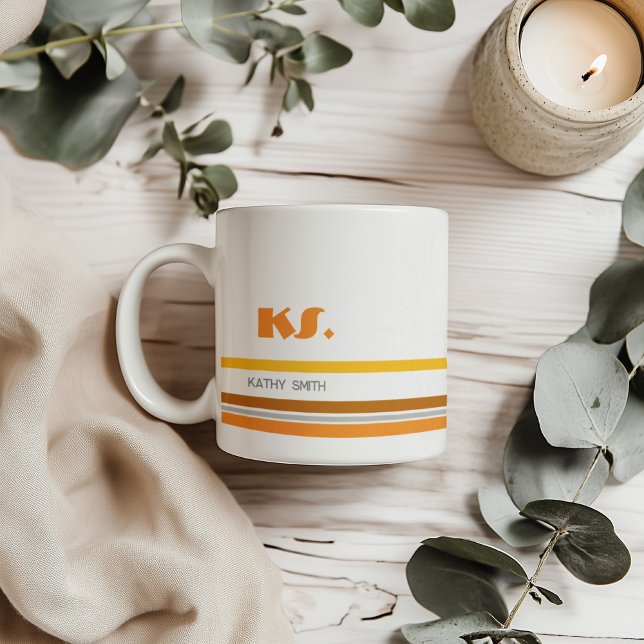 Minimalist Retro Stripes Monogram Mug (Creator Uploaded)
