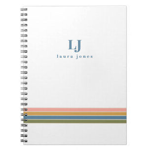 Minimalist Retro Stripes Monogram Notebook