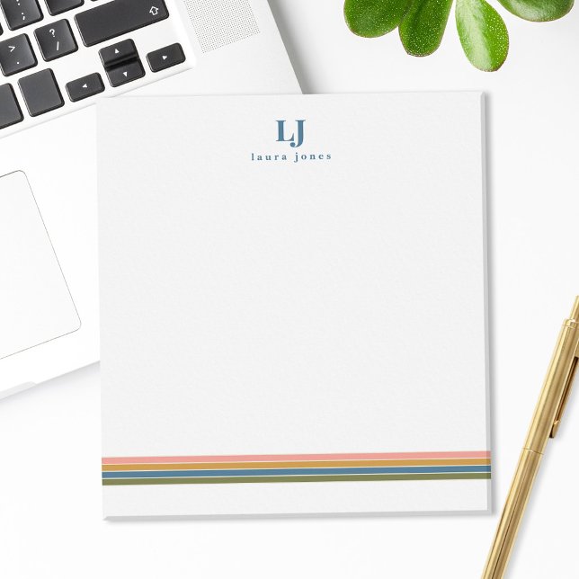 Minimalist Retro Stripes Monogram Notepad (Creator Uploaded)