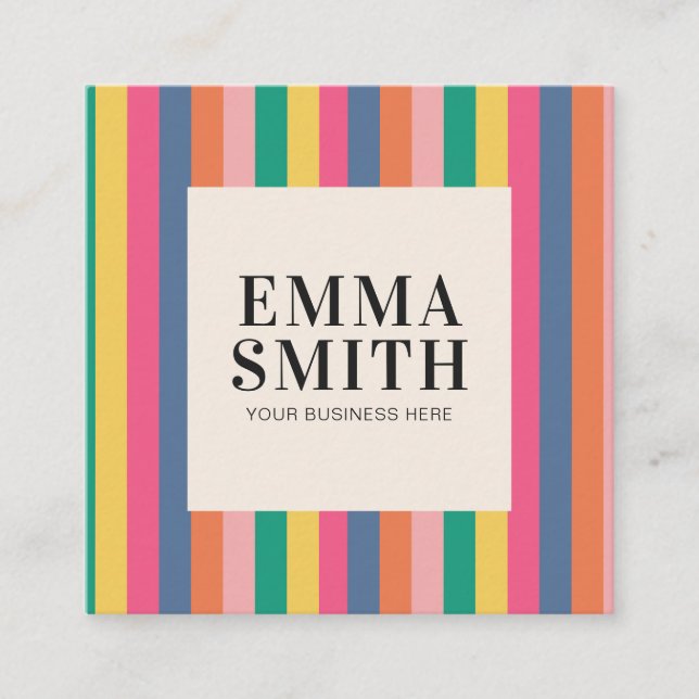 Minimalist Retro Stripes Square Business Card (Front)