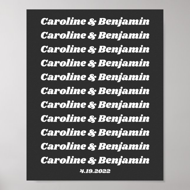 Minimalist Retro Text Black White Couple Names Poster (Front)