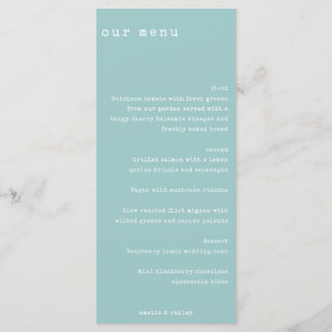 Minimalist Retro Typewriter Aqua Custom Wedding Menu