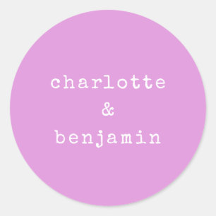 Minimalist Retro Typewriter Couple Names Pink Classic Round Sticker
