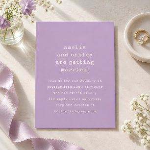 Minimalist Retro Typewriter Lavender Wedding Invitation