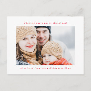 Minimalist Retro Typewriter Two Photo Christmas Holiday Postcard