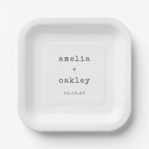 Minimalist Retro Typewriter White Custom Wedding  Paper Plate