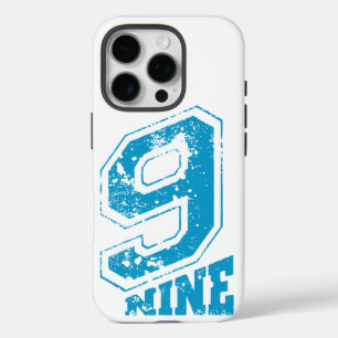 Minimalist Retro Typography Blue Number Nine iPhone 16 Pro Case