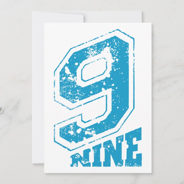 Minimalist Retro Typography Blue Number Nine Holiday Card (Front)