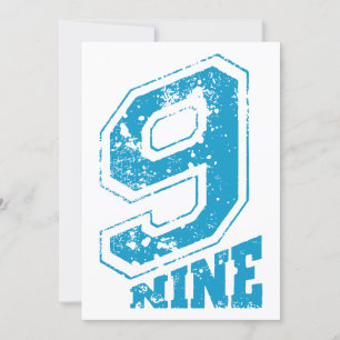Minimalist Retro Typography Blue Number Nine Holiday Card