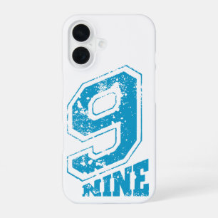 Minimalist Retro Typography Blue Number Nine iPhone 16 Case