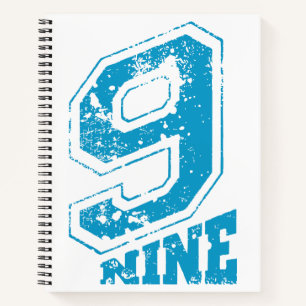 Minimalist Retro Typography Blue Number Nine Notebook