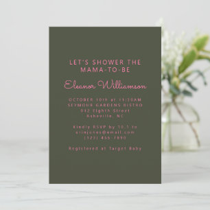 Minimalist Retro Typography Pink Green Baby Shower Invitation