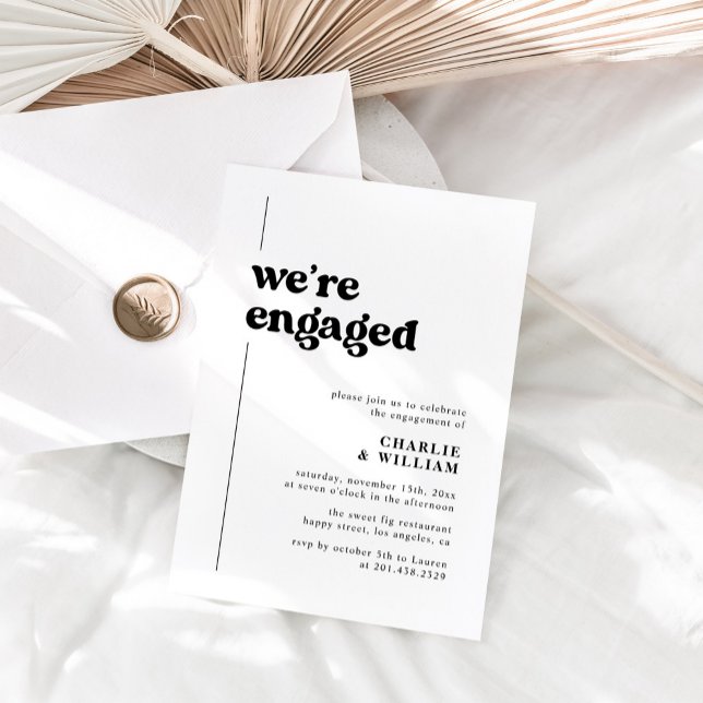 Minimalist Retro We're Engaged Engagement Party Invitation (Creator Uploaded)