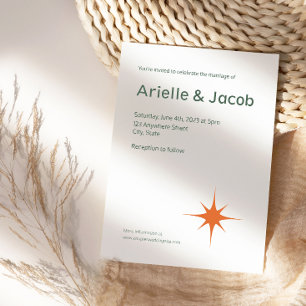 Minimalist Retro White & Green Script Wedding Invitation