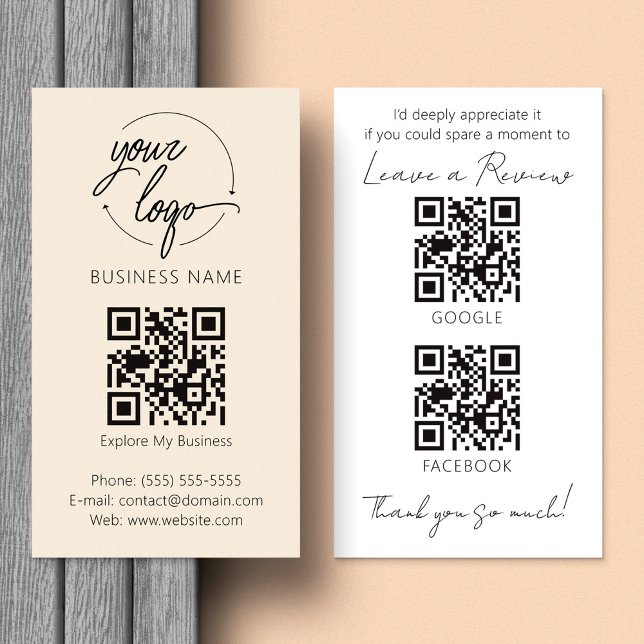 Minimalist Review Request with QR Code Chic Creamy Business Card (Creator Uploaded)