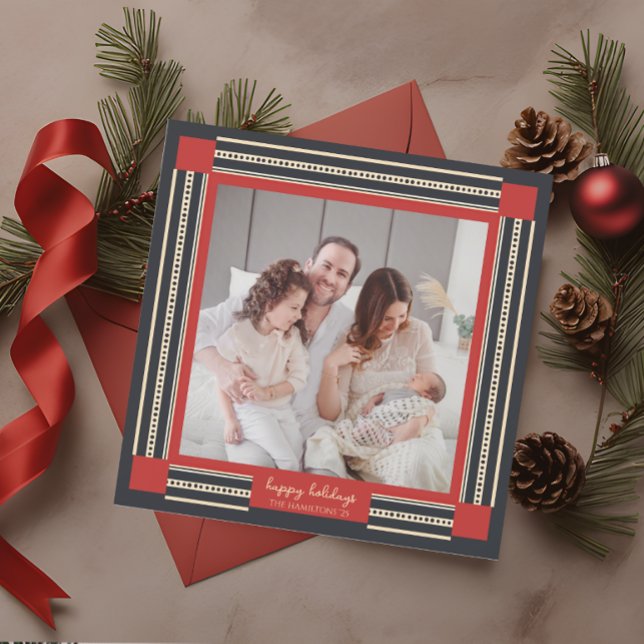 Minimalist Ribbon Border Happy Holidays Card (Creator Uploaded)