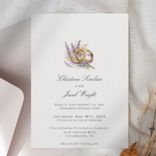 Minimalist Rings Purple Floral Lavender Wedding Invitation