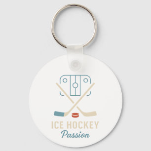 Minimalist Rink & Crossed Sticks Key Ring