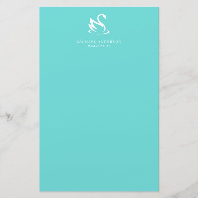 Minimalist Robins Egg Blue White Swan Logo Stationery (Front)