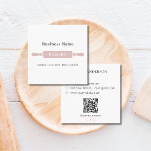 Minimalist Roller Bakery White Pink Square Business Card