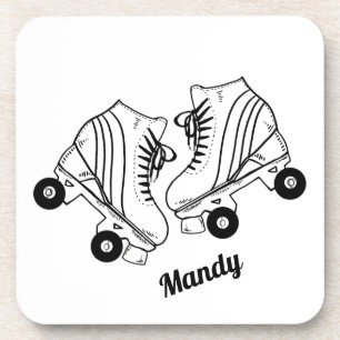 Minimalist Roller Skates Drawing Custom Name Coaster
