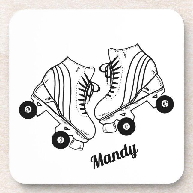 Minimalist Roller Skates Drawing Custom Name   Coaster (Front)