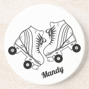 Minimalist Roller Skates Drawing Custom Name Coaster