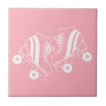 Minimalist Roller Skates Roller Skating Pink   Tile<br><div class="desc">Minimalist White Roller Skates Drawing. Two quads roller skate illustration in white. Simple aesthetic roller skating,  roller skates modern illustration. White and pink roller skates illustration design,  gift for a roller skater. Roller skates pink aesthetic.</div>