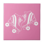 Minimalist Roller Skates Roller Skating Pink  Tile<br><div class="desc">Minimalist White Roller Skates Drawing. Two quads roller skate illustration in white. Simple aesthetic roller skating,  roller skates modern illustration. White and pink roller skates illustration design,  gift for a roller skater.</div>