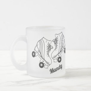 Minimalist Roller Skating Drawing Custom Name Frosted Glass Coffee Mug