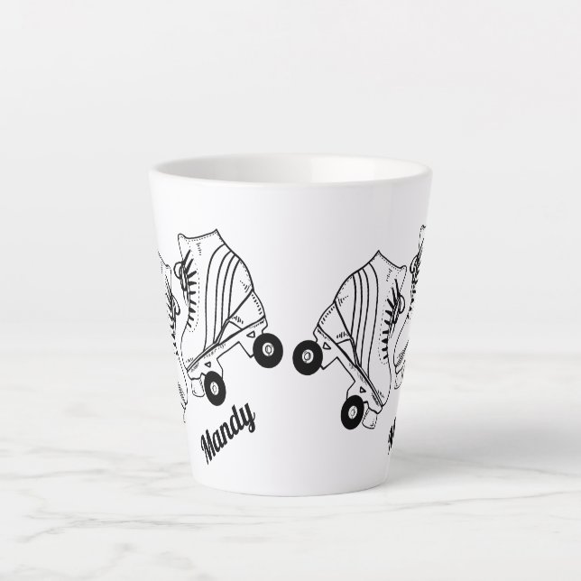 Minimalist Roller Skating Drawing Custom Name  Latte Mug (Front)