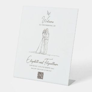 Minimalist Romantic Couple Bridal Flowers Welcome Pedestal Sign