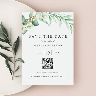 Minimalist Romantic Greenery QR CODE Wedding Save The Date