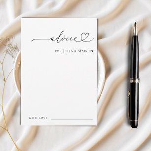 Minimalist Romantic Heart Script Plain Wedding Advice Card