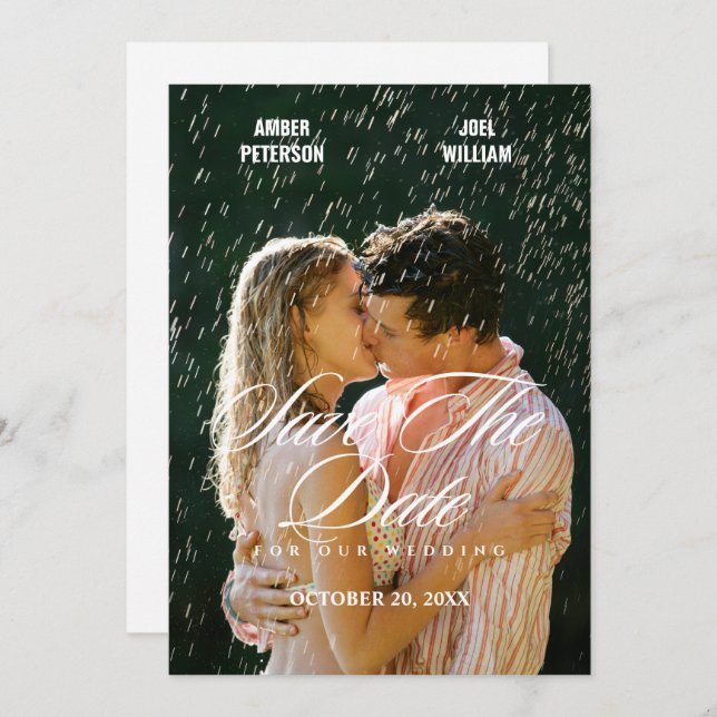 Minimalist Romantic rainy wedding photo  Save The Date (Front/Back)