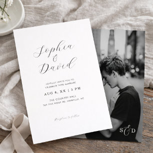Minimalist Romantic Script Chic Photo Wedding Invitation