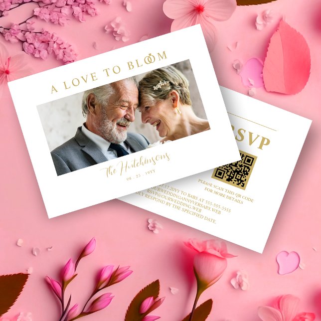 Minimalist Romantic Wedding Anniversary in Gold RSVP Card (Minimalist Romantic Wedding Anniversary in Faux Gold Photo RSVP Card. )