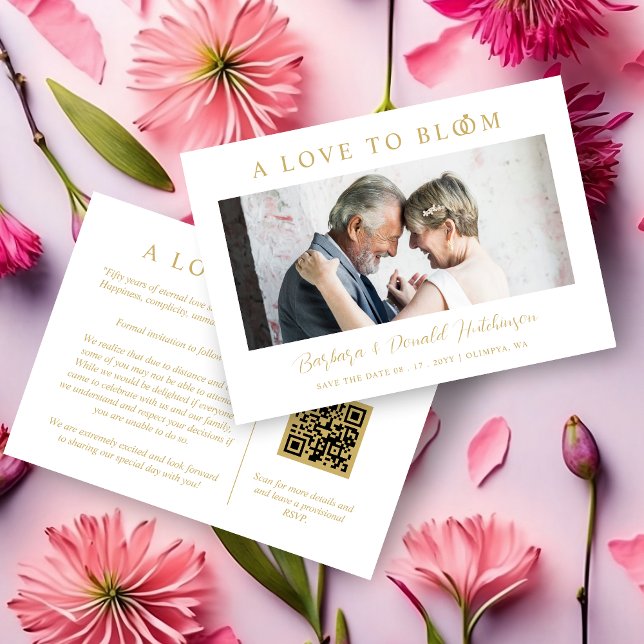 Minimalist Romantic Wedding Anniversary in Gold Save The Date (Minimalist Romantic Wedding Anniversary in Faux Gold Photo Save the Date Card with Envelope. )