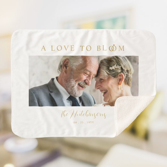 Minimalist Romantic Wedding Anniversary in Gold Sherpa Blanket (Minimalist Romantic Wedding Anniversary in Faux Gold Photo Sherpa Blanket.)