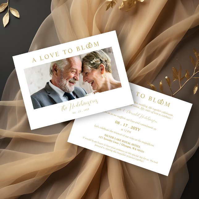 Minimalist Romantic Wedding Photo Anniversary Gold Invitation (Minimalist Romantic Wedding Photo Anniversary in Faux Gold Invitations Cards. )