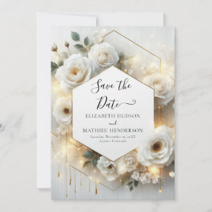 Minimalist Romantic White Roses Wedding  Save The Date