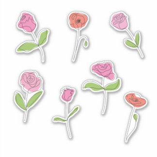 Minimalist Rose and Poppy Line Art Sticker Set