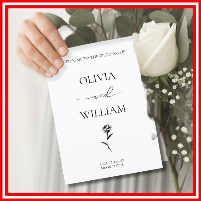 Minimalist Rose Black & White Elegant Wedding Programme (Creator Uploaded)