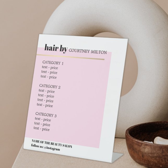Minimalist Rose Faux Gold Line Hairstylist Menu Pedestal Sign (Creator Uploaded)