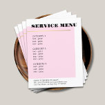 Minimalist Rose Faux Gold Line Service Menu<br><div class="desc">Elegant service menu template design for beauty related professionals. Simple elegant design with faux gold line and rose/white background. Clean elegant design. If you need any help to customise this product,  please contact us.</div>