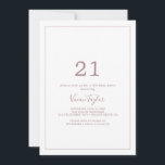 Minimalist Rose Gold 21st Birthday Party Invitation<br><div class="desc">This minimalist rose gold 21st birthday party invitation is perfect for a simple birthday party. The modern romantic design features classic rose gold and white typography paired with a rustic yet elegant calligraphy with vintage hand lettered style. Customisable in any colour. Keep the design simple and elegant, as is, or...</div>