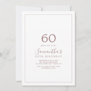 Minimalist Rose Gold 60th Birthday Invitation
