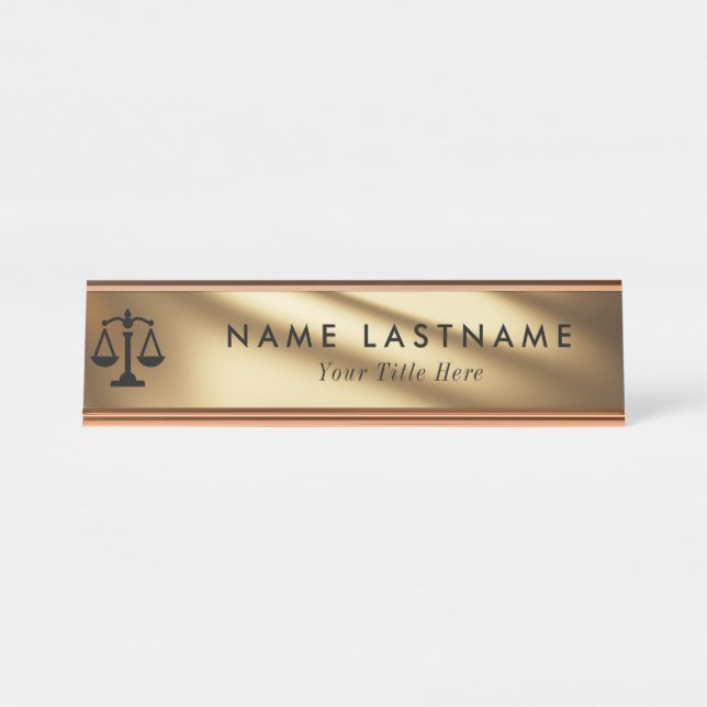 Minimalist Rose Gold Attorney Desk Name Plate (Front)