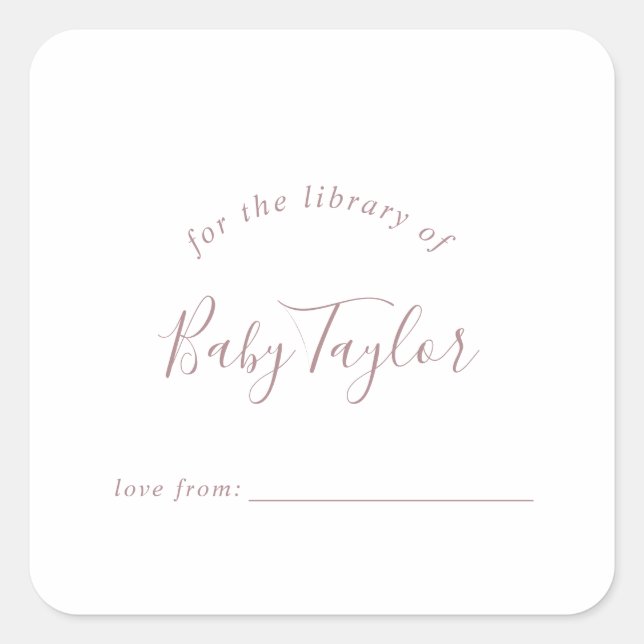 Minimalist Rose Gold Baby Shower Bookplate Square Sticker (Front)